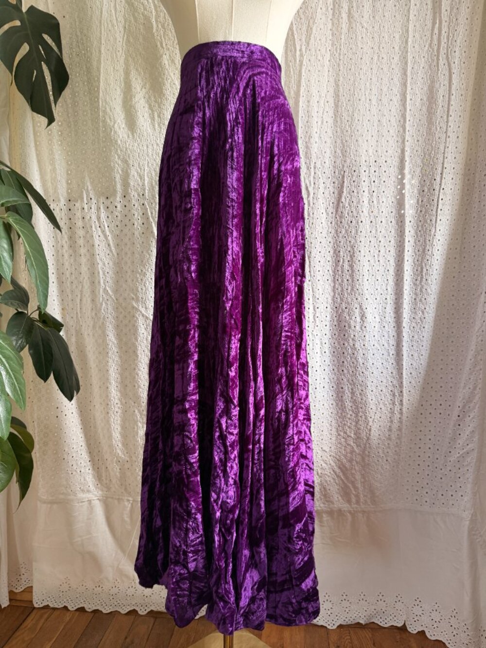 90’s Yves Saint Laurent Purple Crushed Velvet Long Skirt